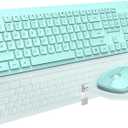 Wireless Keyboard and Mouse Comb, VEILZOR 2.4G Ultra-Slim USB Teal Keyboard Mouse Set, Water-Dropping Keycaps, 12 Shortcuts, Wireless Keyboard for PC Laptop Windows XP/7/8/10, Vista, Mac (Green)