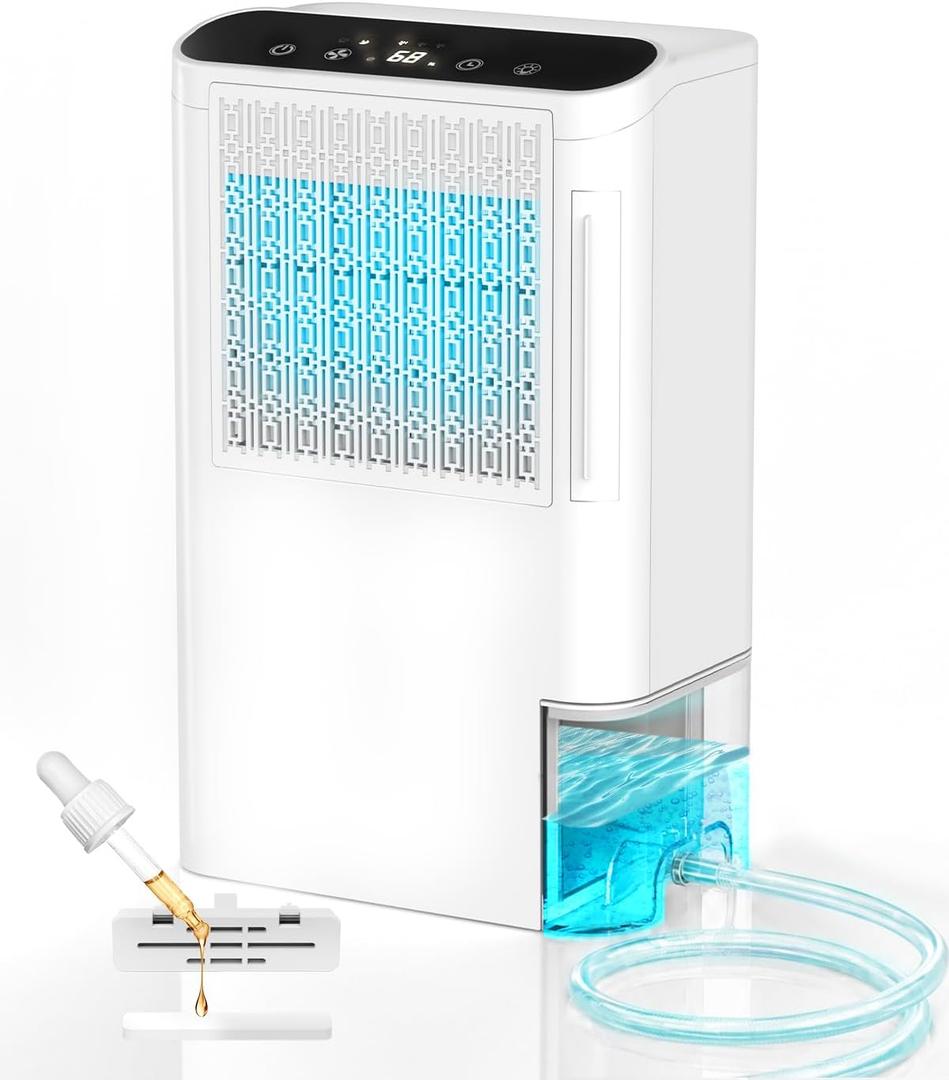 Dehumidifiers for Home & Basement, 2500 Sq.Ft Small Dehumidifier with Aroma Tray, 5ft Drain Hose, 74oz Water Tank, Timer & Sleep Mode, Portable Dehumidifier for Bathroom, Bedroom, RV, Closet