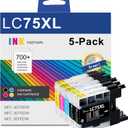 LC75 LC75XL High Yield Ink Cartridges - Replacement for Brother LC75 LC71 LC79 XL Ink Cartridge Work with MFC-J6510DW MFC-J6710DW MFC J6910DW J280W Printer (2 Black, Cyan, Magenta, Yellow 5-Pack)