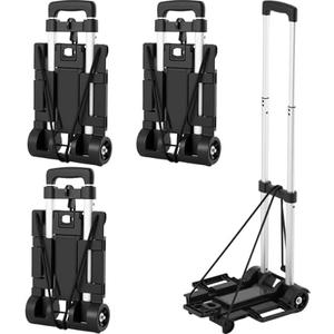 Datanly 3 Set Folding Hand Truck Dolly with Expandable Base Plate 77 Lbs 2 Wheels Roll Luggage Cart with Elastic Ropes Portable Luggage Cart Collapsible Dolly for Airplane Travel Shopping Office