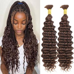 4 Chocolate Brown Deep Braiding Human Hair 2 Bundles Per 50g 18 Inch Braiding Hair No Weft Brazilian Virgin Deep Curly Human Hair Braiding for Boho Braids