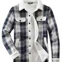 Fozexi Women's Sherpa Lined Jackets Sherpa Turn-Down Collar Warm Winter Fleece Flannel Jacket for Women Trendy Blue X-Large