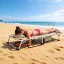 ABORON 3 in 1 Sun Tanning Chair Oversized with Mat&Face Arm Hole, Heavy Duty Folding Chaise Lounge Chairs, 5-Position Outdoor Lounge Chair/Pillow, for Beach, Pool, Lawn, Yard, Patio
