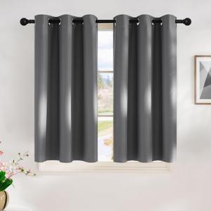 NICETOWN Grey Kitchen Blackout Short Curtain Panels for Bedroom, 45 Inch Long Thermal Insulated Grommet Top Blackout Draperies and Drapes (2 Panels, W42 x L45 -Inch, Grey)