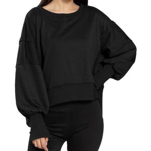 Womens Crewneck Sweatshirts Cropped Long Sleeve Tops Oversize Loose Fit Tee Side Slit Pullover Tshirt (Gray, M)