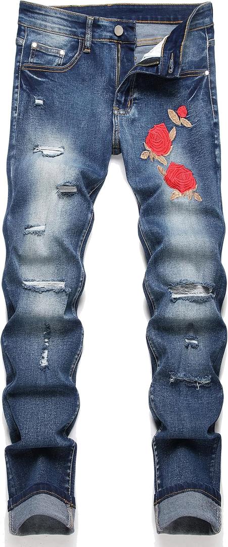 OIIIO Men's Athletic Fit Jeans Denim Pants (28, 24014 Blue)