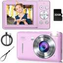 Digital Camera, 44MP Compact Camera, FHD 1080P Point and Shoot Digital Cameras with 16X Zoom, Face Detect, Smile Capture, Anti Shake, for Boys Girls Teens Gifts (Purple)