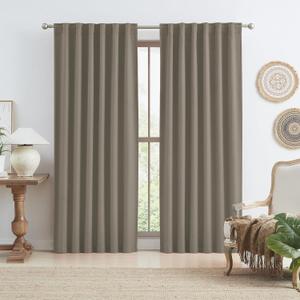 KEQIAOSUOCAI Taupe Blackout Linen Curtain Panels Back Tab, Privacy Protect Full Light Blocking Out Draperies 84 Inch Long, Hook Belt Pleated Soundproof Window Drapes for Bedroom, 50x84, 2 PCs