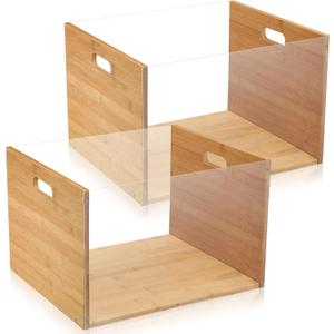 Yousoontic 2 Pcs Clear Acrylic File Box Organizer with Handles Bamboo Hanging File Folder Organizer Box Transparent Storage File Box for Home Work Document Office Supplies Letter Size
