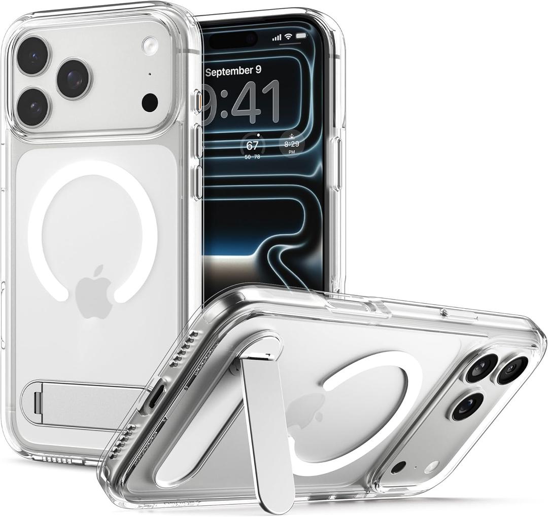 Spigen for iPhone 17 Pro Max Case, Ultra Hybrid S MagFit [TPU Covered Camera Control] [Kickstand] [Compatible with MagSafe] - Clear White