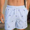 Gleeease Mens 5inch Swim Trunks: Mesh Quick Dry Stretchy Comfort Soft Striped Blue White Drawstring Zipper Pocket Beach Pool (Blue, XXL)