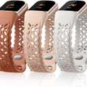 Maledan Compatible with Fitbit Charge 6 Bands for Women and Fitbit Charge 5 Bands, 3 Pack Cute Lace Silicone Flower Pattern Breathable Sport Bands Replacement Watch Strap for Fitbit Charge 5/ Charge 6 (fits 5.5" - 8.2" (14-21cm) wrist, 3-Starlight/ Brown/ Milk Tea)
