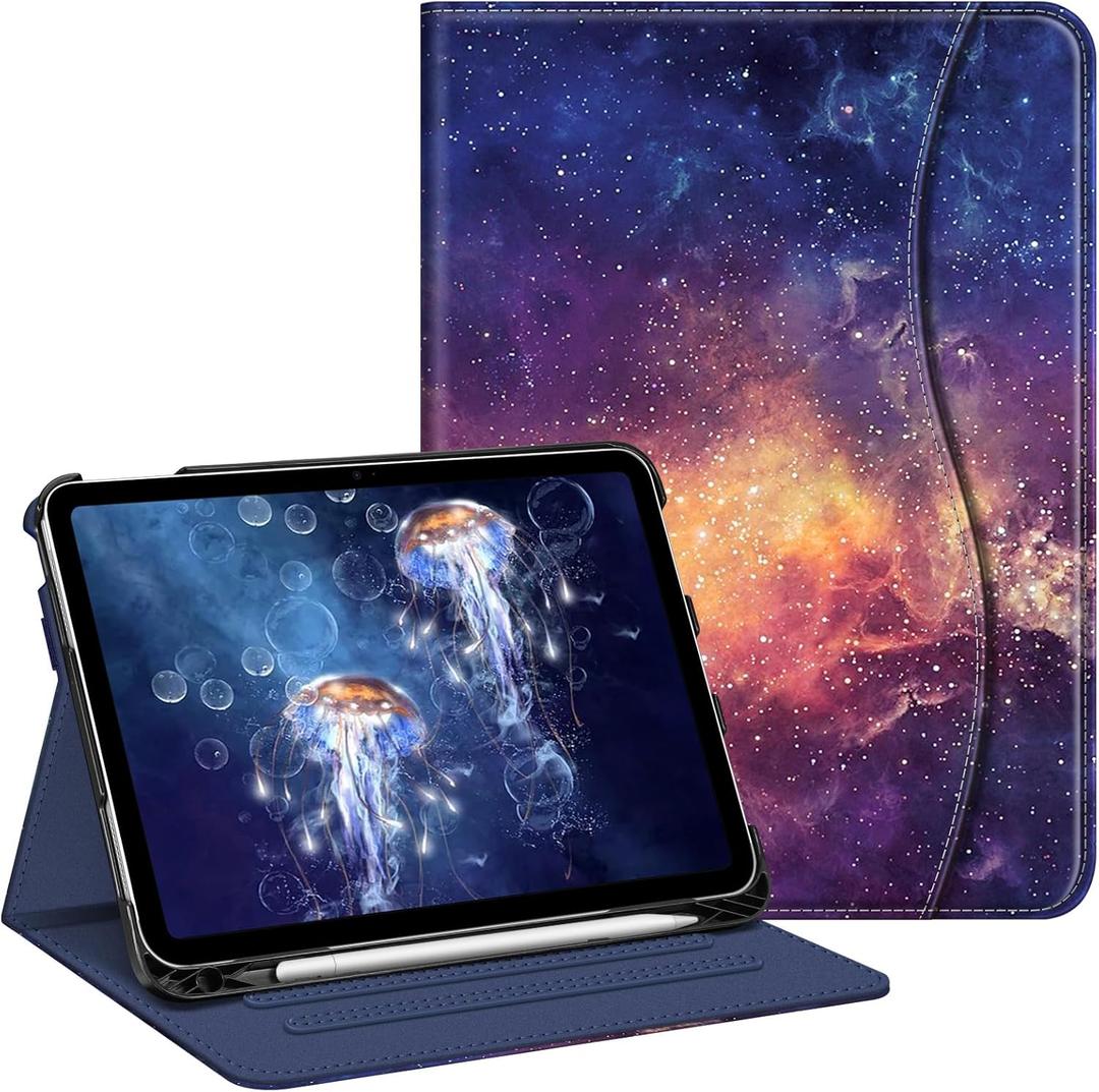 Fintie Case for iPad (A16) 11th Generation 11 Inch (2025), iPad 10th Generation 10.9 Inch (2022), Multi-Angle Viewing Protective Stand Cover with Pencil Holder & Pocket, Galaxy