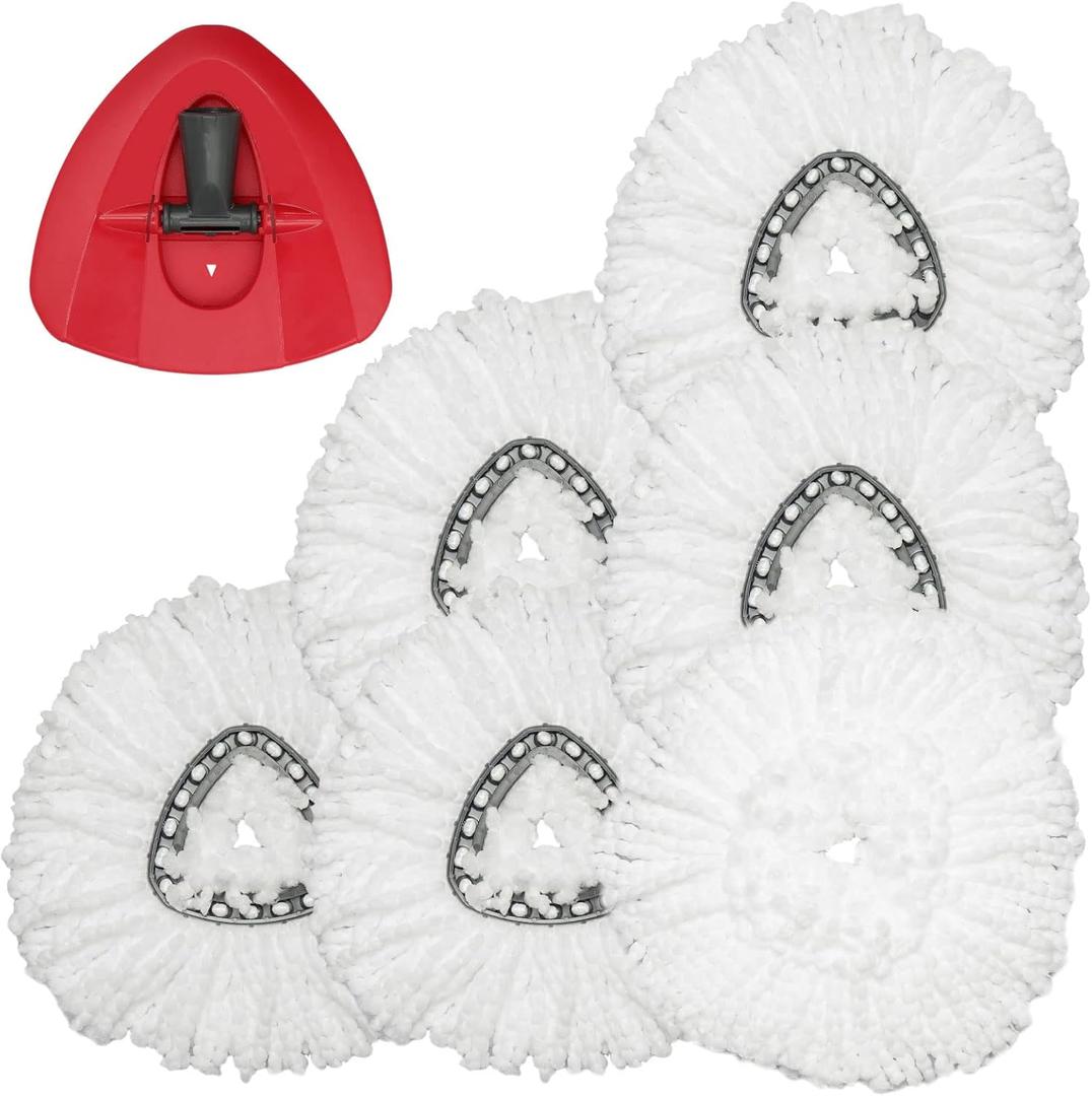 Spin Mop Replacement Head - 6 Pack EasyWring Mop Refills with Base Compatible with O-Cedar Triangle Spin Mop, Microfiber Mop Replace Head Easy Cleaning Floor Head Mop for Floor Cleaning