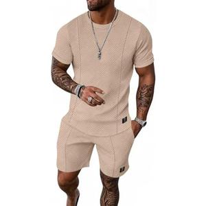 UOUA Mens Short Sets Summer 2 Piece Outfits Casual Short Sleeve Jogging Tracksuits Size L