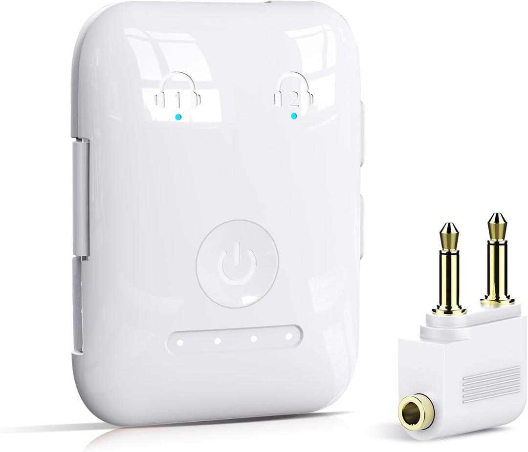 Premium Bluetooth 5.4 Transmitter, Airplane Wireless Adapter, Supports 2 AirPods/Headphones, Bluetooth Transmitter for TV, Airplane, Gym, with aptX Adaptive & Low Latency (Ivory)