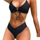 Meetall Women's High Cut String Triangle Bikini Set Swimsuits Sexy Bathing Suits 2 Piece, Medium