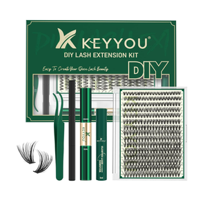 KEYYOU Lash Extension Kit DIY 300Pcs Lash Clusters Kit 40D 0.07 D Curl 918MIX Eyelash Extension Kit Individual Lashes Kit with Lash Bond and Seal, Lash Tweezers and Remover for Self Use