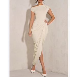 Floerns Women's Elegant Long Dress Asymmetrical Off Shoulder Ruched Slit Bodycon Cocktail Dresses M