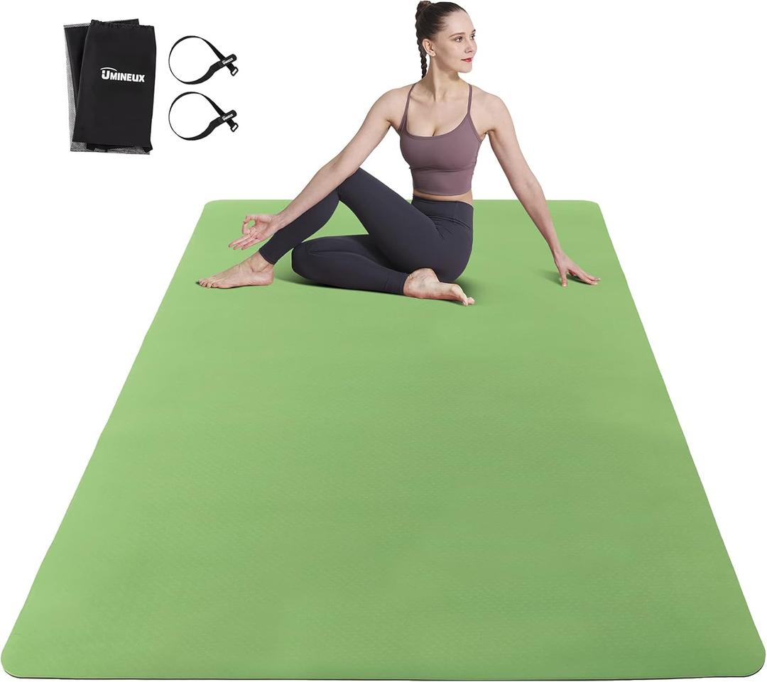 Large Yoga Mat for Men and Women - 6'x4'x6mm, Extra Wide TPE Fitness Mat for Home Gym Workout, Non-Slip, Perfect for Barefoot Exercise (Yoga, Pilates, Stretching, Meditation) Vibrant Green & Raven