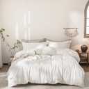 Off White Duvet Cover Queen Size 100% Washed Cotton Bedding Set Cover 1 Duvet Cover Zipper Closure and 2 Pillowcases, 90inch x 90inch