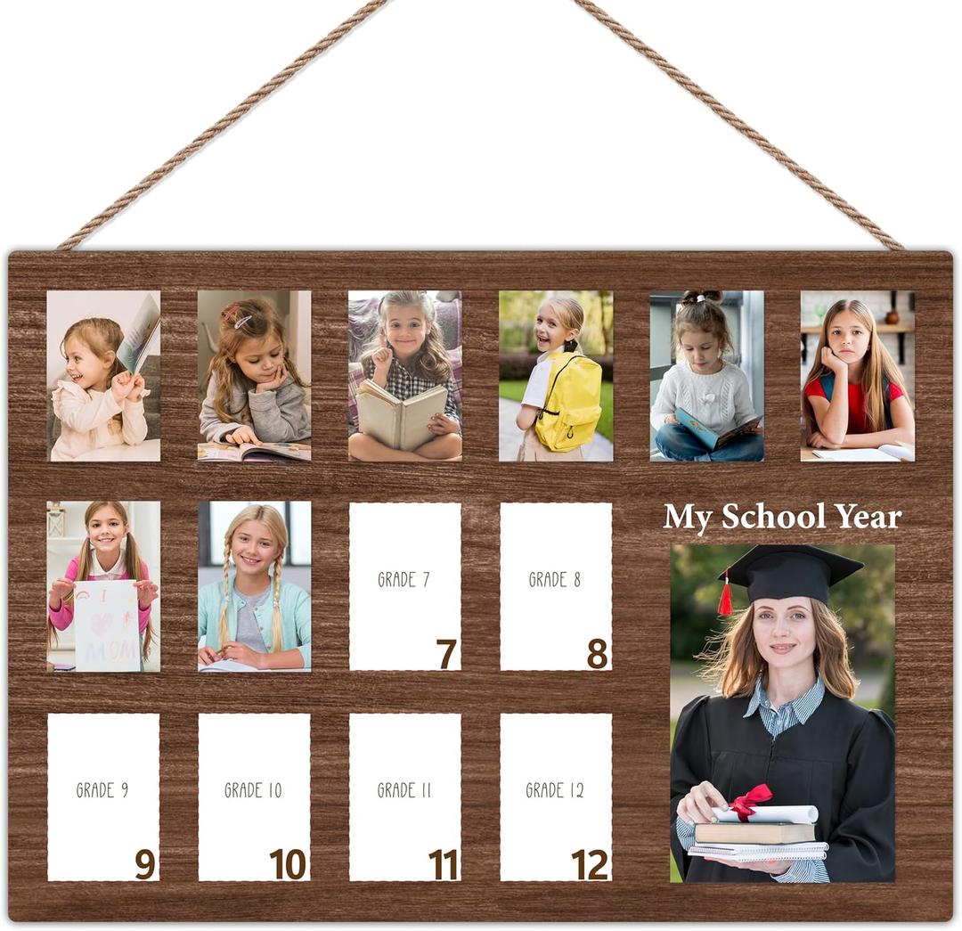 School Picture Frame Pre-K To 12, Pre K to Graduation School Photo Frame, Wooden Graduations Gifts for Students Teachers Parents -02