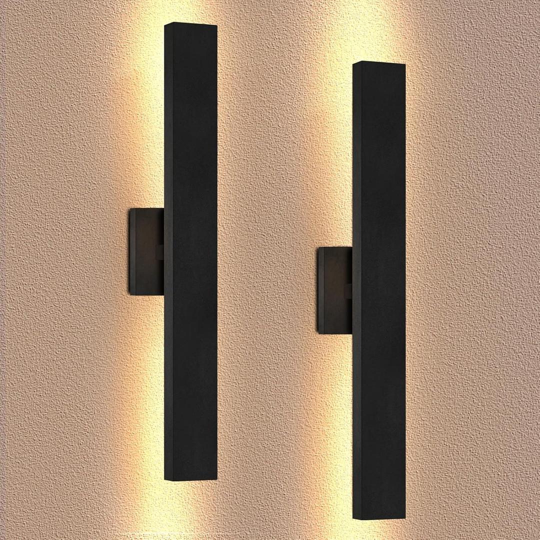 Aluminum Modern LED Wall sconces 2 Pack, 24.4 inch Matte Black Waterproof Wall Lights with 28W LED Light Source for Indoor,Outdoor,Living Room,Bedroom,Garage,Porch,Hallway