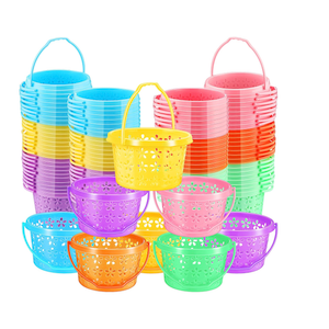 Ziliny 50 Pieces Plastic Easter Baskets Bulk with Handles Colorful Round Egg Mini Baskets for Easter Party Favors Egg Hunt Supplies, 5 Colors