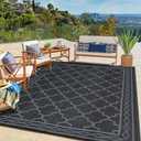 GlowSol Outdoor Rug 8x10 for Patios Waterproof Mat Outdoor Plastic Straw Rug Clearance, Reversible Carpet for Rv,Modern Outside Carpet for Porch, Deck, Camper, Balcony, Backyard, Picnic,Black Grey