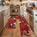 Artoid Mode Snowman Let It Snow Snowflake Christmas Kitchen Mats Set of 2, Winter Home Decor Low-Profile Kitchen Rugs for Floor - 24"x35"+24"x59"+24"x72" (Red)