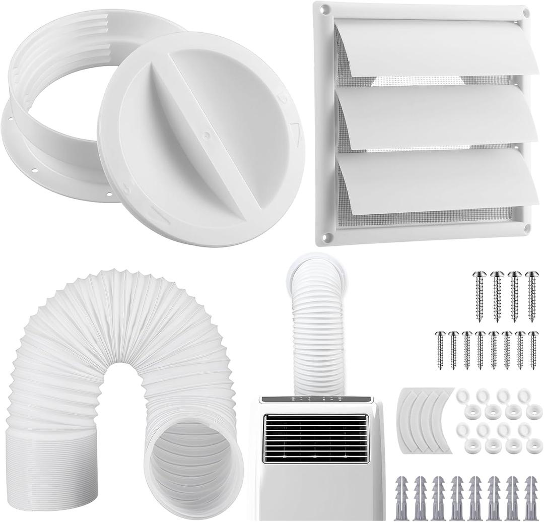 Portable Ac Exhaust Hose Vent Wall Mount Connector Kit with 59 Inches Hose and 5 Inches Louvered Vent Cover Ac Exhaust Tube Coupler for 5 in and 5.5 in Tube (Louvered Vents Cover)