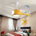 Children's Bedroom Ceiling Fan with lights,Remote control speed,Dimmable Kids Room Cartoon Ceiling Fan Lamp,Helicopter Model Teddy Bear Model Options Yellow, 42 inches x 19.6 inches