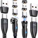 360 PRO 100W Magnetic USB C Phone Charger (Pack of 2) - 6 in 1 Magnet Charging Cable Fast Charging & Data - Works with i-Products, Type-C and Micro USB (Onyx Black)