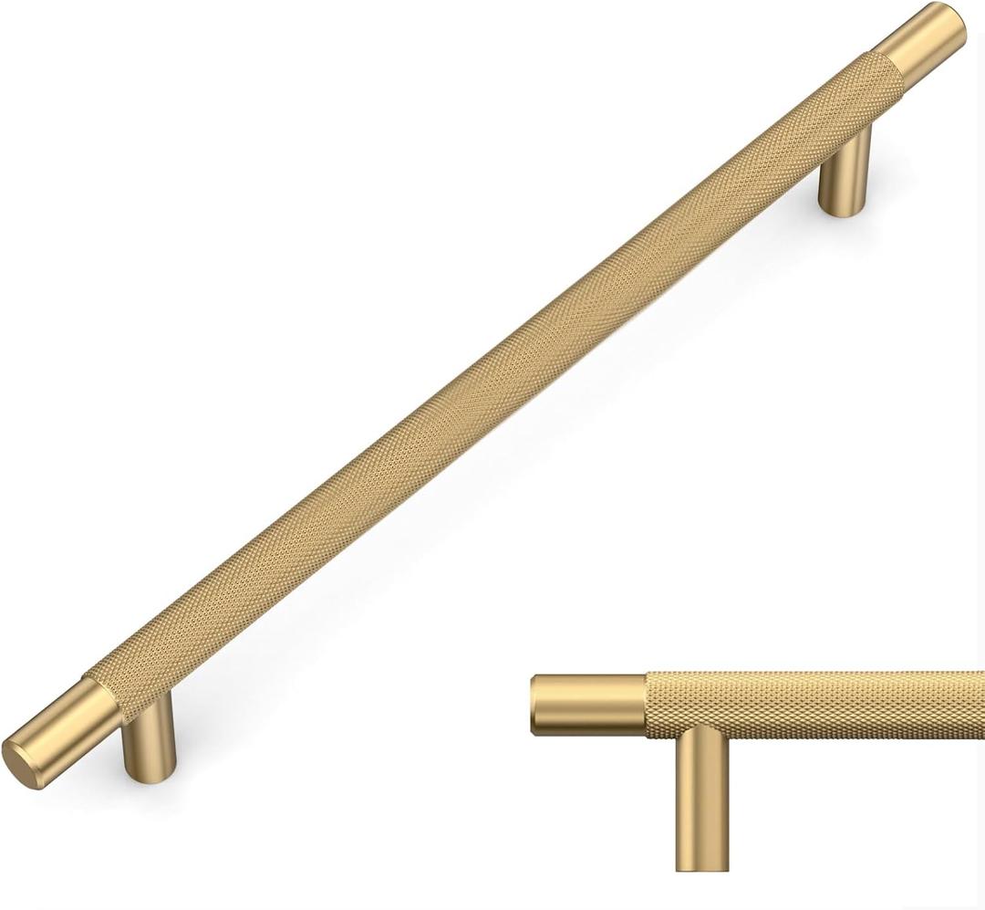 Amerdeco 10 Pack Champagne Bronze Knurled Cabinet Pulls 10 Inch Hole Centers Kitchen Cabinet Handles Hardware Kitchen Handles for Cabinets Handles IH0006