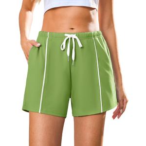 Quenteen Womens Sweat Shorts Lounge Shorts Casual Comfy Drawstring High Waist Running Shorts with Pockets (Green, M)