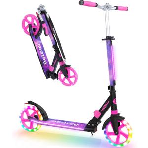 BELEEV V8 Scooters for Kids Ages 6+ with Light-Up Deck, 2 Wheel Folding Scooter for Adults Teens, 4 Adjustable Height, Lightweight Sport Commuter Scooter, Sturdy Frame, Max Load 220 lbs (Galaxy Purple)