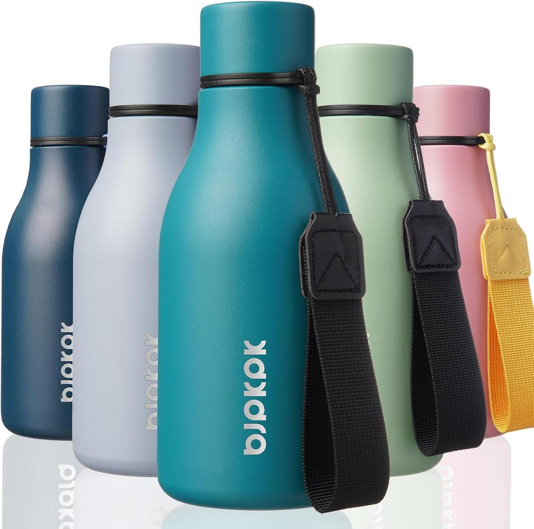 BJPKPK Insulated Water Bottles, 12oz Stainless Steel Metal Water Bottle with Strap, BPA Free Leak Proof Jugs, Mugs, Flasks, Reusable Thermal Flasks for Sports & Travel, Lake Blue