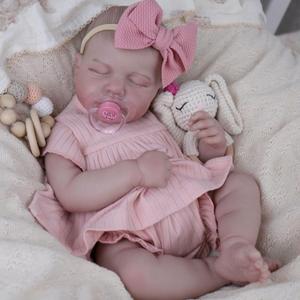 EKOKIZ Realistic Baby Doll, 20-Inch Reborn Baby Doll Girls Soft Cloth Body Newborn Dolls That Look Real, Lovely & Pretty Lifelike Doll with Pink Dress and Toy Accessories for Kids Age 3+