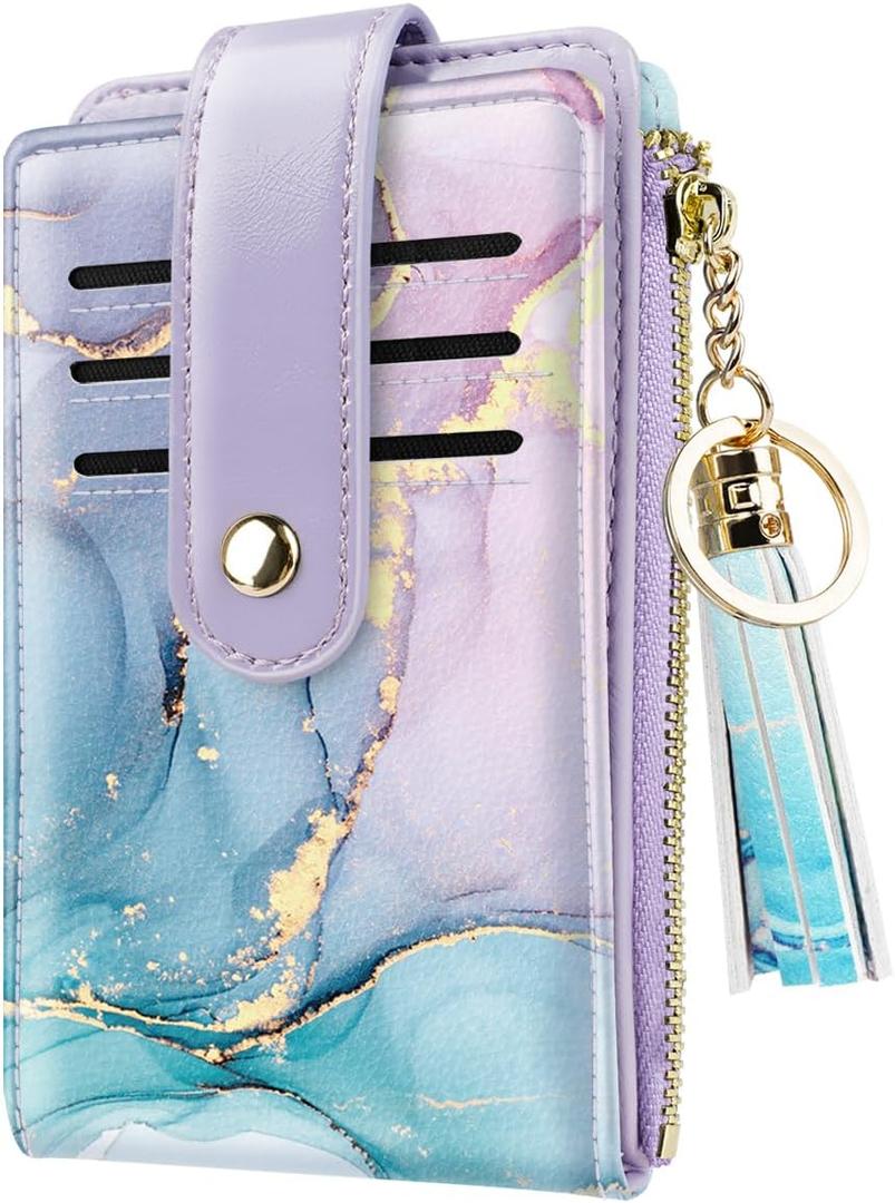 Slim Card Holder Wallet for Women RFID Blocking Leather Multi Card Bifold Wallet with Tassel Zipper Coin Pocket,Gradient Marble