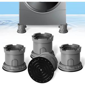 4Pcs Anti Vibration Pads for Washing Machine, Adjustable Height Stops Washer Dryer Moving, Prevents Noise, Vibration Transfer, Antivibration Stabilizer Support Feet with Suction Cup Bottom (Grey)