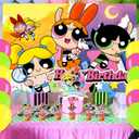 Power Girl Party Supplies5x3FT,Cartoon Girl Backdrop,Cartoon Theme Happy Birthday Party Banner for Boys and Girls Anime Party Decoration