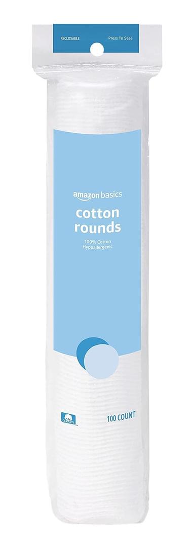 Amazon Basics Hypoallergenic 100% Cotton Rounds for Makeup Removal and Skincare, 100 Count, 6 Pack