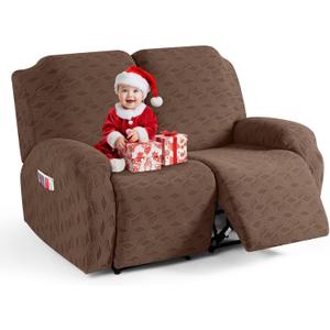 TAOCOCO Recliner Loveseat Cover, Stretch Jacquard Reclining Loveseat Cover Furniture Protector Sofa Slipcovers 2 Seat Recliner Covers with Elastic Bottom for Kids, Pets(Brown)