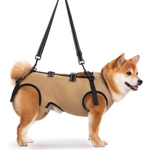 Dog Lift Harness Full Body Support & Recovery Sling Pet Lift Vest Mesh Adjustable Straps with Handle for Old, Joint Injuries, Arthritis, Disabled Dogs Walk (Khaki, Medium)