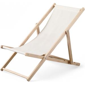 AceOrbit 1 Pcs Outdoor Folding Lounge Chair with Solid Pine Wood Frame, 3-Position Adjustable Recliner, Breathable Cream Oxford Fabric, Portable Patio Chair for Garden, Beach, Backyard (Cream White)