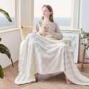 NEWCOSPLAY Super Soft Throw Blanket Ivory Premium Silky Flannel Fleece 3D Checkered Lightweight Bed Blanket All Season Use (Ivory Checkered, Throw(50"x70"))