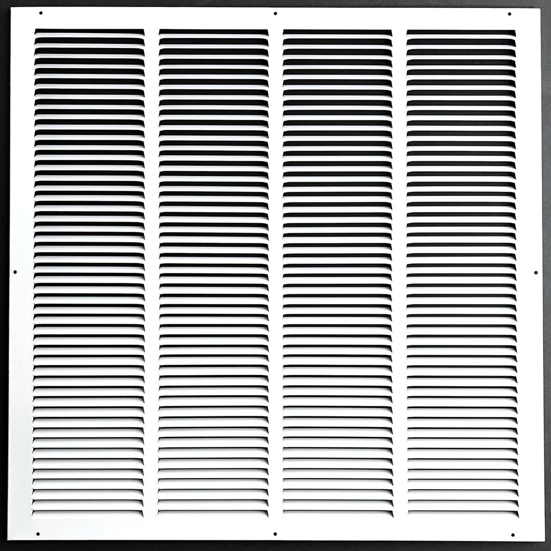 Fits 24x24 Duct Opening Stamped Steel Return Air Grille Vent Cover Grille for Sidewall and Ceiling in White Surface Dimensions: 25.75" W X 25.75" H (24" W x 24" H Duct Opening)