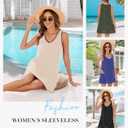 Urchics Swimsuit Coverup for Women 2025 Summer Beach Bathing Suit Cover Up Swiss Dot Sleeveless V Neck Tank Mini Sun Dress (S)