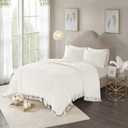 Madison Park Laetitia Lightweight 100% Cotton Quilt Set, Breathable Chenille Tufted, Shabby Chic Boho Medallion Design, Sham, Floral Ivory w/ Tassels, Full/Queen (90 in x 90 in) 3 Piece