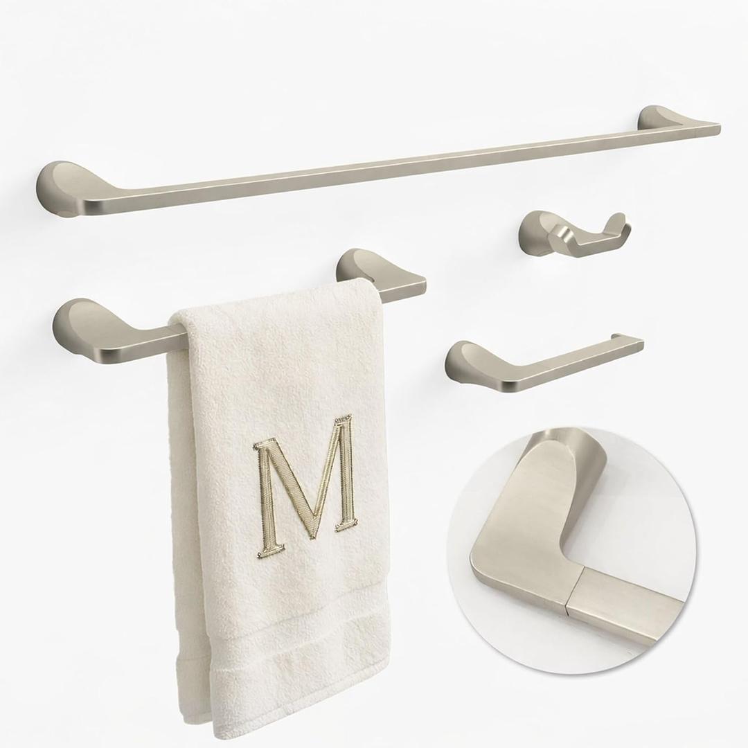 Bathroom Accessory Set Satin Nickel - 4-Piece, Towel Bar Set